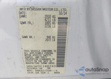 2015 Nissan Altima 2.5 Sv из США, поврежденный, VIN 1N4AL3AP2FC186243